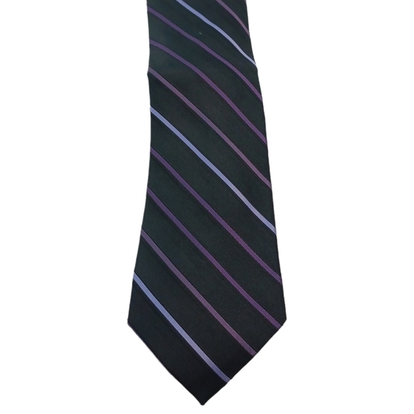 Clairborne Mens Silk Tie Purple Black Stripes 61" Business Formal Classic - Picture 1 of 6